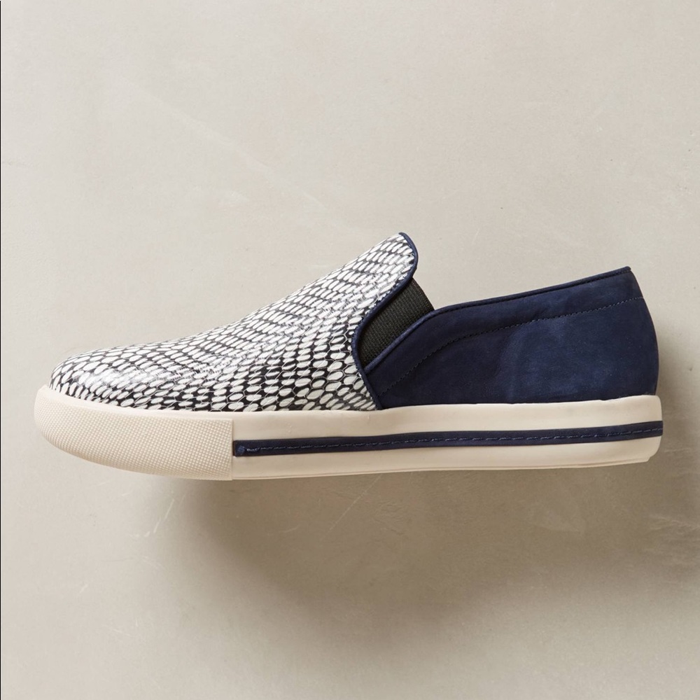 Textured Navy Leather Slip On Espadrille Sneakers - Picture 3 of 6